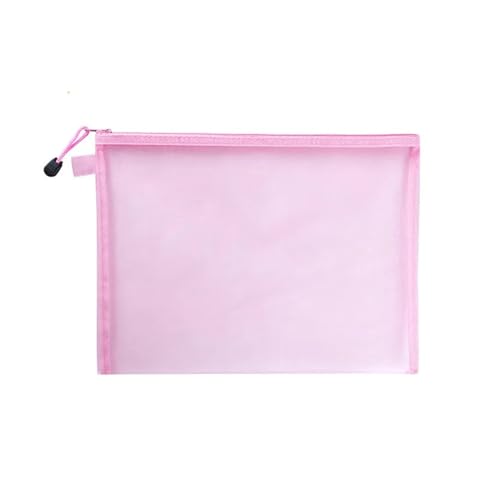 ナイロンメッシュジッパーファイルフォルダーバッグ書類収納マルチカラー複数サイズ(Pink,A5(23.5X17cm)-1pc)