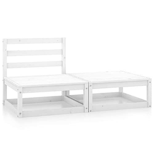 vidaXL Hardwood Garden Lounge Set - White - Outdoor Seating Furniture with Middle Sofa and Footstool - Scandinavian Style Lounge Set