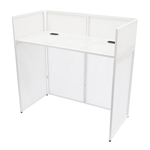DYNAMI Portable DJ Facade Booth with Carrying Bag,Foldable DJ Table Station with White & Black Scrim, Aluminum Alloy Frame Folding DJ Booth DJ Event Facade Standing DJ Table (48