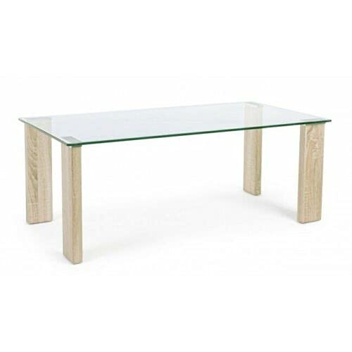 Mar.c.a. Design Tavolo Rettangolare Arley, piano in Vetro, con gambe in Mdf rivestite effetto Legno - Mis. 120x60x45 cm.