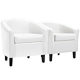 Yaheetech White Accent Chairs set of 2, Faux Leather Barrel Chairs, Modern living Room Chairs, Comfy Club Chairs with Sturdy Wood Legs for Bedroom/Reading/Room/Waiting Room, White