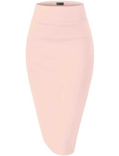 Image of Hybrid & Company Women's Premium Nylon Ponte Stretch High Waist Pencil Suit Skirt Below Knee