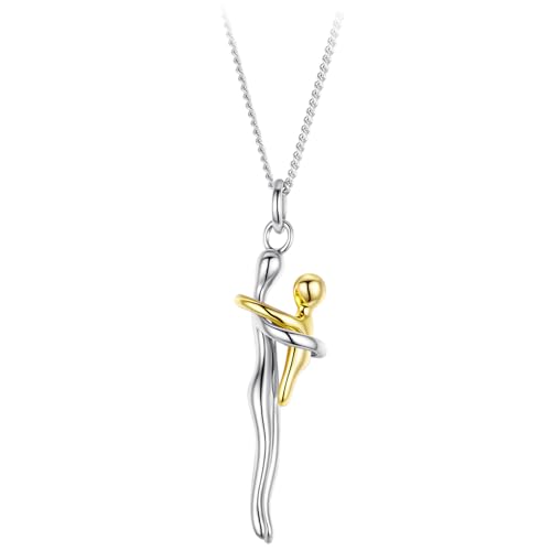 Cyciberco Mother Son Necklace Gifts for Women 925 Sterling Silver Hugging Pendant Necklace Mom Hugging Kid Necklace for Women for Mothers Day Birthday Christmas Thanksgiving