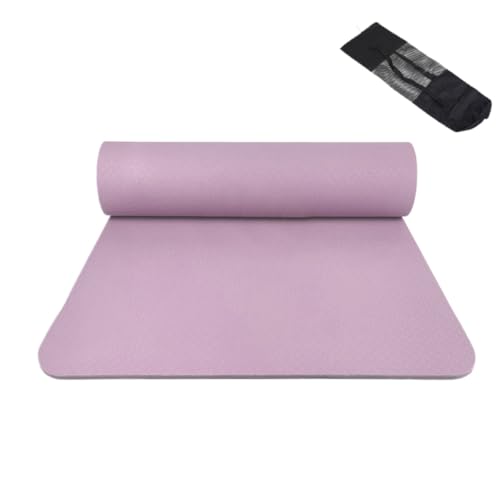 MCSWSEE 折りたたみヨガマット 厚め トレーニングマット 筋トレマット| 高密度TPE ストラップ付き ストレッチ 大型サイズ 収納便利 防滑設計 ホームトレーニング エクササイズ (183X80X0.6cm,タロパープル + ネットバッグ)