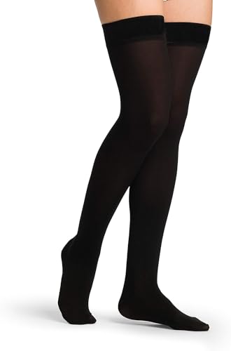 SIGVARIS Women’s Essential Opaque 860 Open Toe Thigh-Highs w/Grip Top & Waist Attachment 30-40mmHg - Light Beige - Large Long