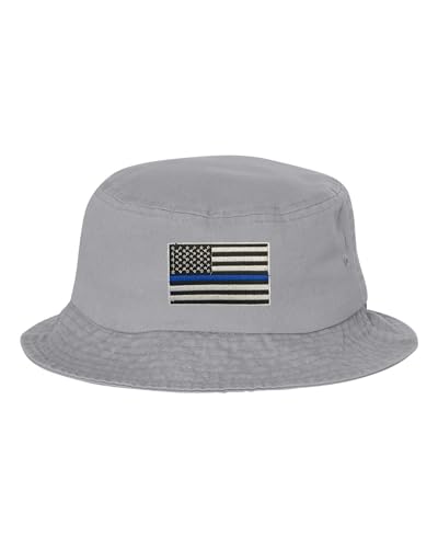 Go All Out One Size Gray Bucket Thin Blue Line USA Flag Embroidered Cap Dad Hat