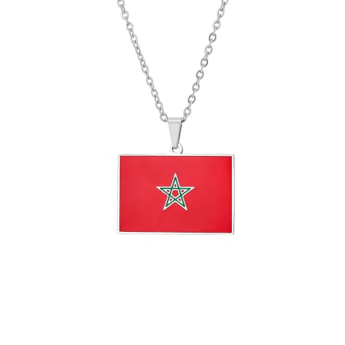 LUTAKU Collier avec pendentif drapeau du Maroc pour homme et femme - En acier inoxydable
