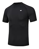 Huayuzh Mens UV Rash Vest UPF 50+ Rash Guards Short Sleeve Swim Shirts Lightweight Quick Drying Surfing Gym Workout Top Black S