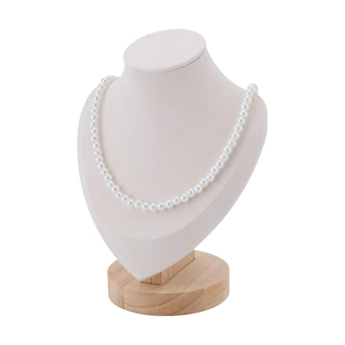 arricraft 1 Pcs Bust Necklace Display Stands, White Velvet Bust Shaped Necklace Display Stands with Wood Pedestal Wooden Jewelry Portrait Display Organizer for Home Store