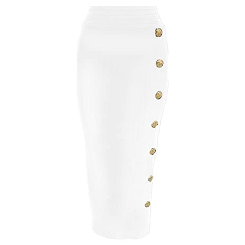 Jupe longue blanche CUOREZ simple rangée taille 52 jupe boutonnée femme polyvalente