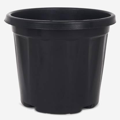 Image of Black Plastic Plant Pot - 10 Inch Round Vertical Design Flower Pot with Drainage Holes for Indoor & Outdoor Gardening