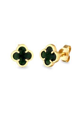 Pendientes de trébol Kuzzoi hombre plata oro esmalte oliva