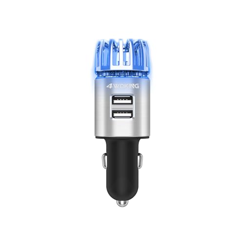 Car Air Purifier Ionizer, 12V Plug-in Car Air Freshener Gadgets with Dual USB Charger Removes Cigarette Smoke, Pet and Food Odor, Ionic Ozone (Silver)