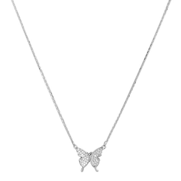 ZAVYA 925 Sterling Silver Cubic Zirconia CZ Butterfly Rhodium Plated Chain Necklace | Gift for Women and Girls | With Certificate of Authenticity and 925 Hallmark (B0BJ6GGZ15) Amazon Price History, Amazon Price Tracker