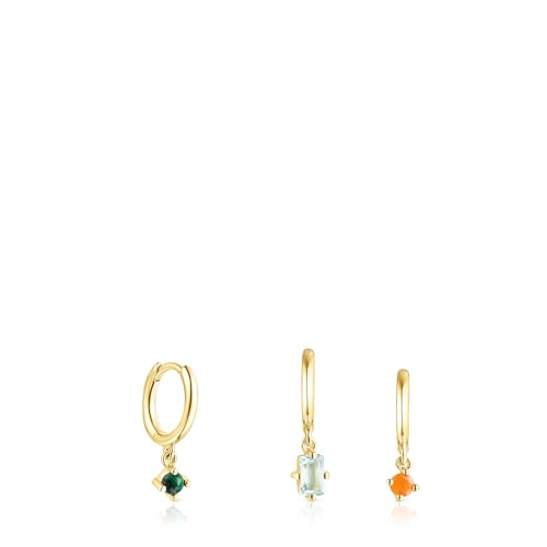 TOUS Pack de Pendientes para Mujer con Baño de Oro 18 Kt sobre Plata de Primera Ley y Gemas, Colección Tous Good Vibes
