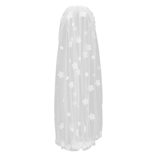 NUSITOU Velo de Novia Corto Blanco de Tul Capa con Flores Bordadas, Accesorio Ligero y Romántico para Boda, Adecuado para Fotografía y Ceremonias al Aire Libre