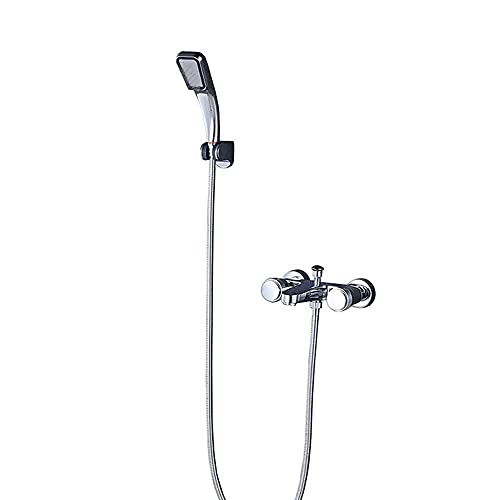 SnamicE Grifo de bañera de latón con Ducha de Mano, Agua Caliente y fría, manijas Dobles, Montaje en Pared para baño, Grifo Mezclador de bañera, Cromo, Cromo,