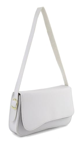 Bolsa Feminina Transversal Baguete Bolsa de Ombro com Alça Ajustável (Branca)