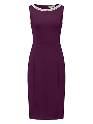 Image of Hobemty Women's Boat Neck Sheath Dresses Sleeveless Work Rhinestone Dress