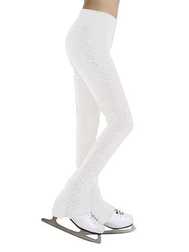 YEAHDOR Kids Girls Figure Skating Pants Sparkly Rhinestones Ice Skating Leggings Practice Workout Training Wear White 6 Years