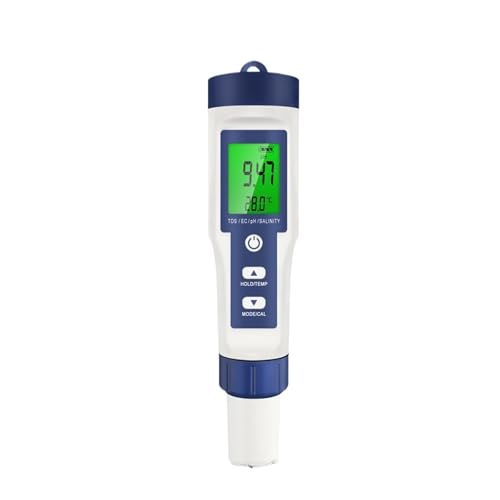 プロフェッショナル水質テスター 5 in 1 TDS/PH/EC/温度/塩分計 水質分析計 プール 飲料水 水槽モニター用(With backlight)