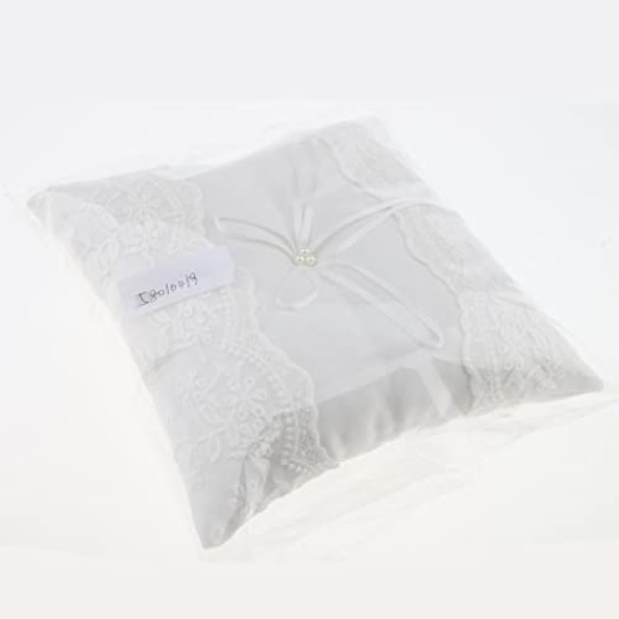 Wedding Ceremony Pearls Lace Ring Pillow Cushion, White