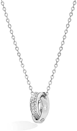 （23:00時点） [Pasurohu] ネックレス レディース K18 18金コーティング シルバー925 最高級キュービックジルコニア ペンダント ダブルリング 人気 華奢 ローズゴールド ゴールド プラチナ アジャスター付き 金属アレルギー対応 本物ジュエリー