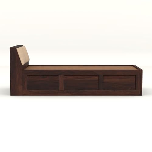 Image of Solid Sheesham Wood Single Size Bed with Box Storage for Bedroom Living Room Single Cot for Home Wooden Palang for Hotel (Walnut, Size 6 * 3)