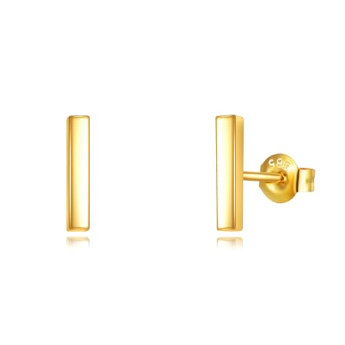 14k Yellow Gold Bar Earrings Polished Stud 10mm Line Stick Minimalist Earrings