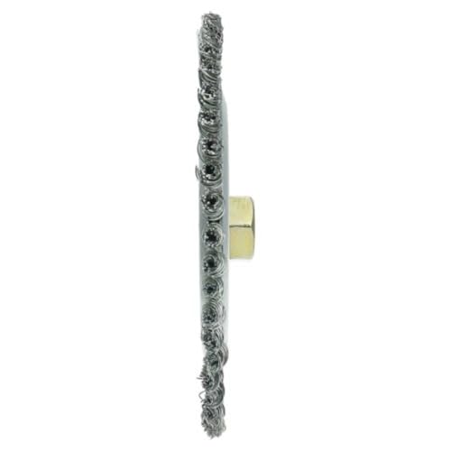 Image of Weiler 09200 Dualife 5 /8 inch-11 Arbor, 0.020 inch Wire Size, 6-7 /8 inch Dia, 3 /16 inch Face Width, 302 Stainless Steel Bristles, Stringer Bead Twist Knot Wire Wheel Brush, Made in The USA (Pack of 10)