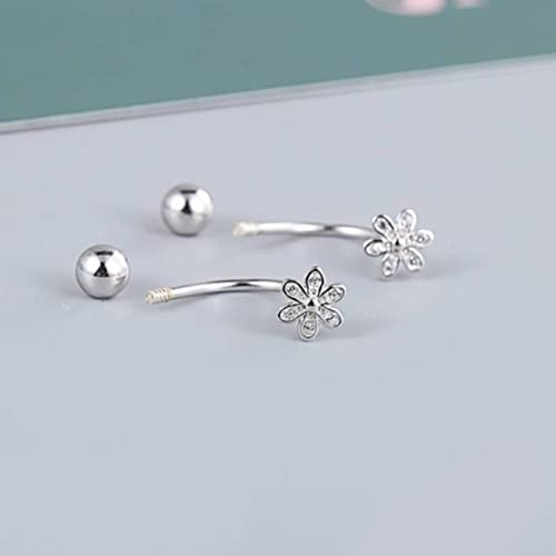 S925 Sterling Silver Petal Parafuso Ear Exter, Platina, prata de lei