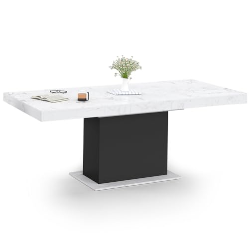 IDMarket - Tavolo da pranzo allungabile rettangolare Eden 6-10 Persone Piano Effetto marmo Bianco Alaska e Nero 160-200 cm