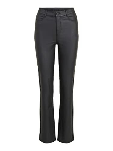 Vila Damen Vicommit Coated Hw Straight Pant-noos Kunstlederhose, Schwarz, XL EU