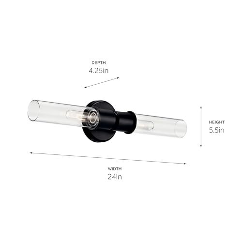 Image of Kichler Aviv 2-Light Wall Sconce, Modern Light with Clear Glass in Black, for Bedroom, Laundry Room, Kitchen or Hallway (24 inch x 5.5 inch), 52654BK
