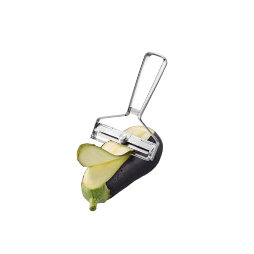 GEFU Y-PRO - Tagliaverdure a forma di Y, lama seghettata in acciaio inox da 0 a 4 mm, con raschietto reversibile