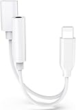 Lightning to 3.5 mm Headphone Jack Adapter for iPhone [MFi Certified], 2 in 1 iPhone Headphone Aux Audio + Charger Cable Splitter Adapter Dongle Compatible with iPhone 14 13 12 11 Pro XS XR X SE 8 7