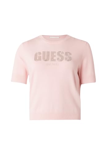 GUESS Womens Eco Short Sleeve Norah Logo Sweater, Delicate Pink, Large