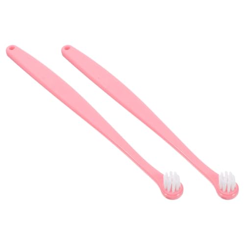 GARVALON 2 Cepillos de Dientes Suaves para Mascotas Cabezal Redondo, Kit de Cepillado Dental para Perros Pequeños y Gatos, Cerdas Finas para Limpieza Bucal Completa, Color Rosa, Cuidado
