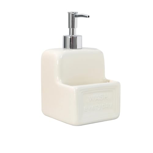 Fiyyuga ディスペンサーボトル、セラミックキッチン食器用洗剤ボトル、収納ボックス付きハンドソープポンプボトル (A)