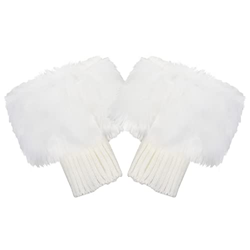 Image of BESPORTBLE 1 Pair White Faux Fur Boot Covers - Plush Cotton Leg Warmers for Women, Winter Fuzzy Sock Toppers, Short Knitted Boot Cuffs for Outdoor Use