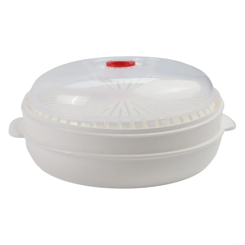 Vaporizador saludable para microondas, cesta de vapor apilable 2 en 1 con tapa para verduras, pescado de cocción rápida, apta para lavavajillas (nivel único)