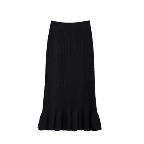 Women Fall Winter Elegant High Waist Mermaid Skirt Solid Color Lady Office Wear Knitted Pleated Skirts