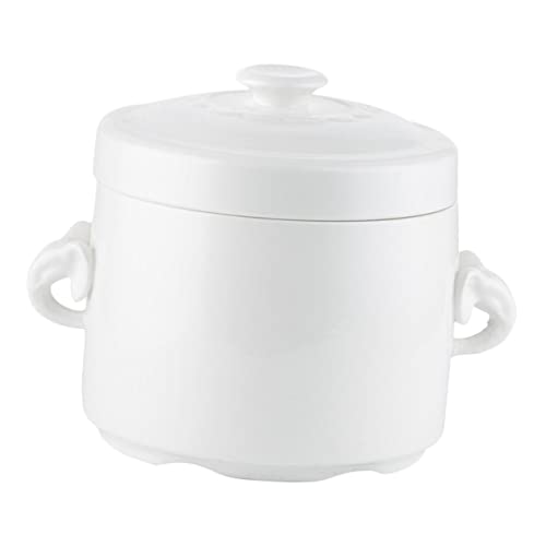 UTHCLO セラミック二重取っ手蒸し碗 蓋付き 多機能蒸し器 ボウル ヨーグルト プリン 蒸し卵対応 白色家用スープカップ