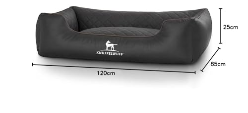 Knuffelwuff Hundebett XXL Kunstleder Hundekorb Hundesofa Hundekissen Hundekörbchen waschbar Milan, 120 x 85cm, schwarz