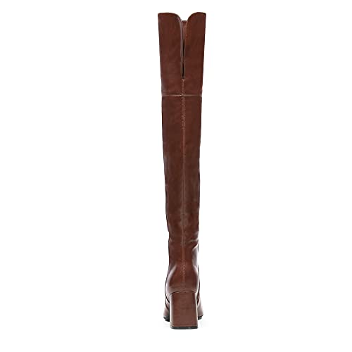 DREAM PAIRS DREAM PAIRS Women's DOB213 Thigh High Over the Knee Fashion Chunky Heel Long Boots,Brown Pu, Size 8.5