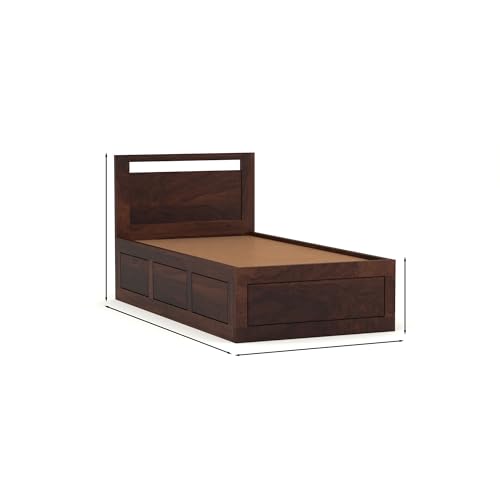 Image of Solid Sheesham Wood Bed 6X3 Single Bed with Box Storage for Bedroom - Single Cot Wooden BedSingle Size for Living Room Guest Room - 12 Month Warranty (Henry Walnut, 6X3 Box)