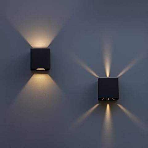 LUTEC 2-Pack LED Up & Down Modern Wall Lamp, Aluminum Anti-Rust Outdoor Indoor Wall Sconce, 10W 3000K Warm White, Adjustable Exterior Wall Light, Waterproof for Porch, Patio, Garden, Bedroom-Black Cover