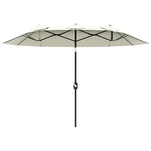 Outsunny Sombrilla Doble 2,95x1,52 m para Terraza Exterior con Inclinación de 45° Manivela Manual y 3 Orificios de Ventilación para Terraza Playa Piscina