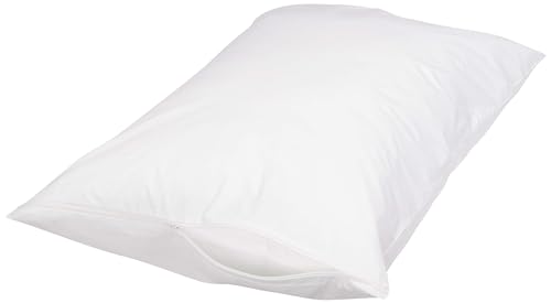 Image of Amazon Basics Queen Pillow Protector with Zipper, 100% Cotton Hypoallergenic, Machine Washable, White, 31 x 21 Inches, Pillows Not Included (Pack of 2)