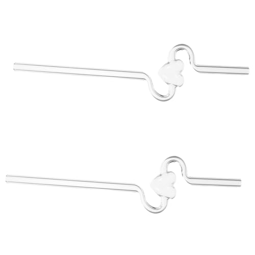 Pajitas de corazón transparentes reutilizables de vidrio para batidos decorativas 2 uds 2